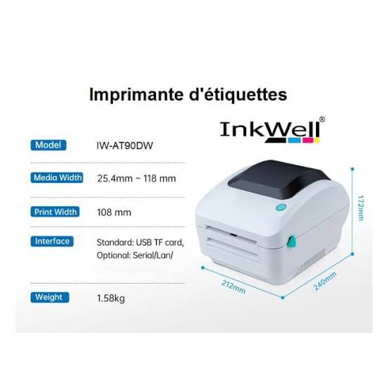 IMPRIMANTE D'ETTIQUETTES / REÇUS (TICKET DE CAISSE) INKWELL IW-AT90DW