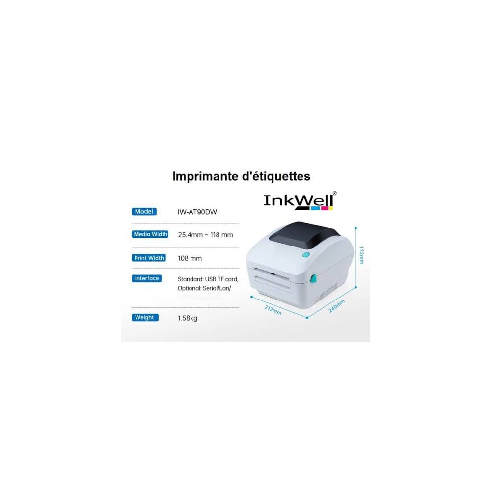 IMPRIMANTE D'ETTIQUETTES / REÇUS (TICKET DE CAISSE) INKWELL IW-AT90DW