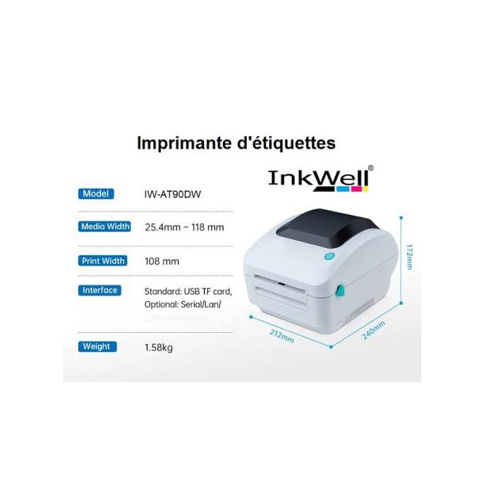 IMPRIMANTE D'ETTIQUETTES / REÇUS (TICKET DE CAISSE) INKWELL IW-AT90DW
